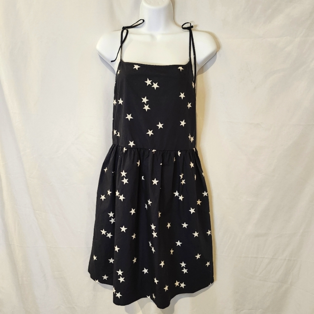 Gap Women's Tie Strap Dress Size 10 Dark Navy Star Print Americana Summer FLAW